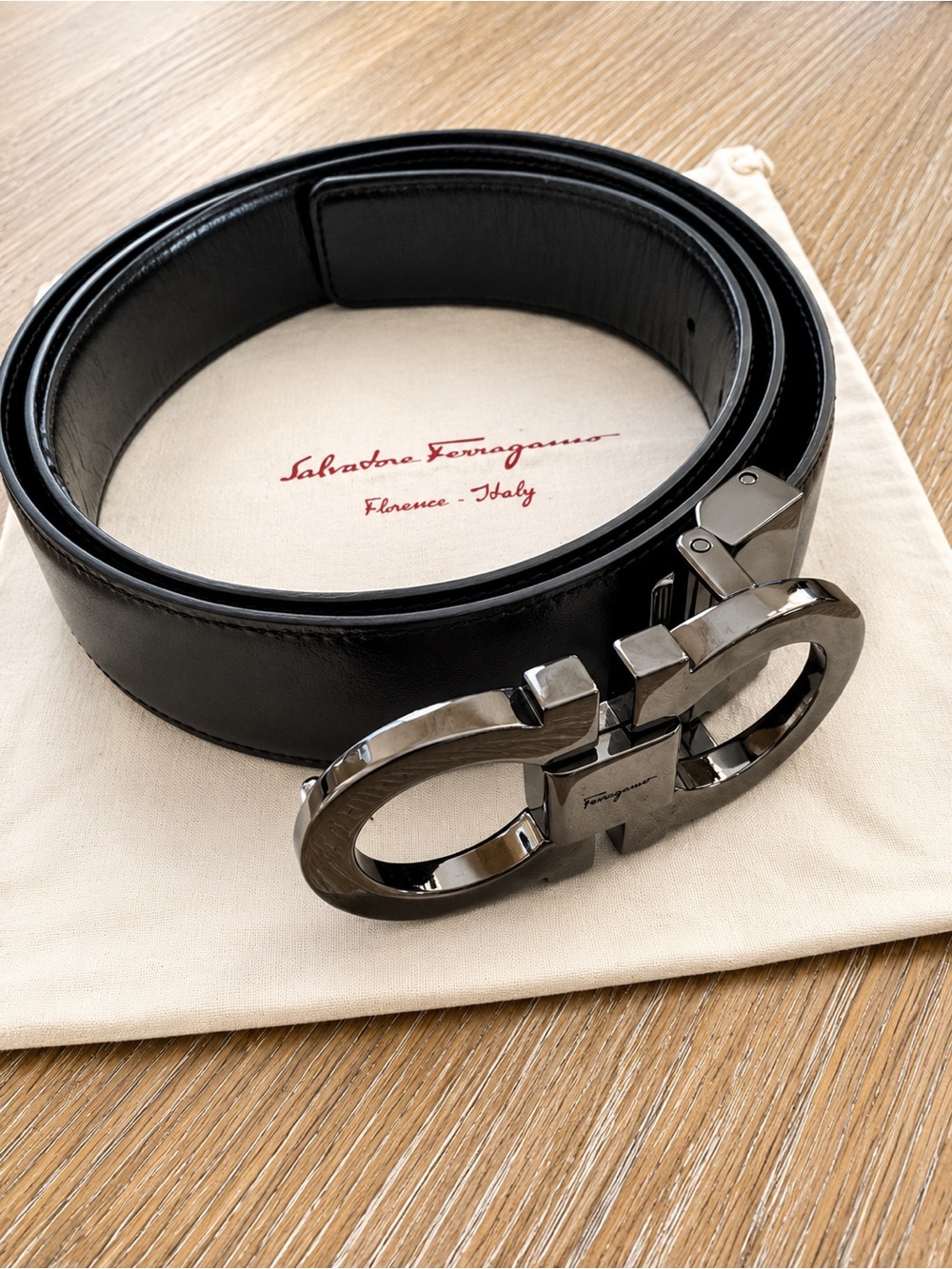 Salvatore Ferragamo Reversible Gancini Belt Black / Dark Brown Leather